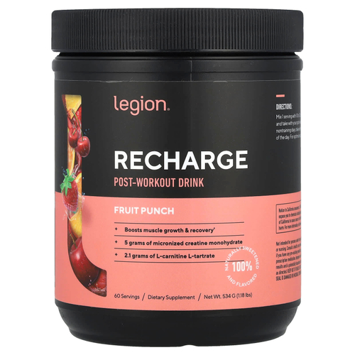 Legion Athletics, Recharge, послетренировочный напиток, фруктовый пунш, 534 г (1,18 фунта)