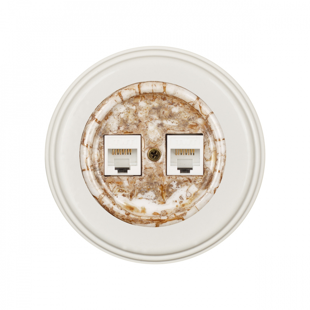 Розетка RJ45 информационная двойная, керамика, цвет мрамор B1-302-09