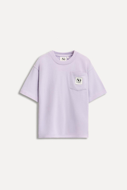 ZARA ФУТБОЛКА С КАРМАНОМ И ЭТИКЕТКОЙ 50TH ANNIVERSARY, СИРЕНЕВЫЙ