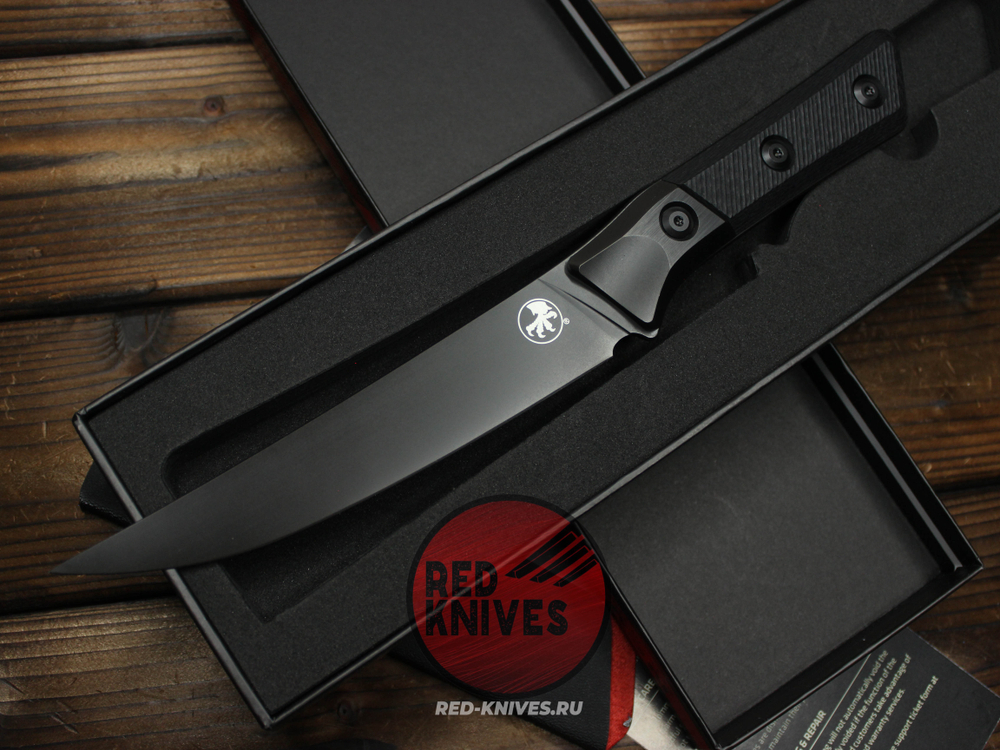 Кухонный нож Microtech Boning кастом - клинок DLC, больстеры титан, рук. G10