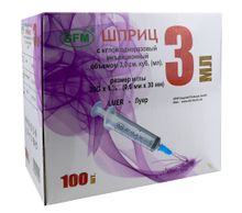 Шприц SFM трехкомпонентный 23G (0.6 мм х 32 мм) 3 мл, 100 шт