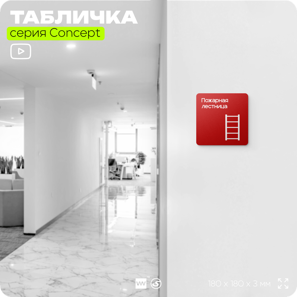 Табличка Пожарная лестница, на дверь и стену, навигационная и информационная, серия CONCEPT, 18х18 см, Айдентика Технолоджи