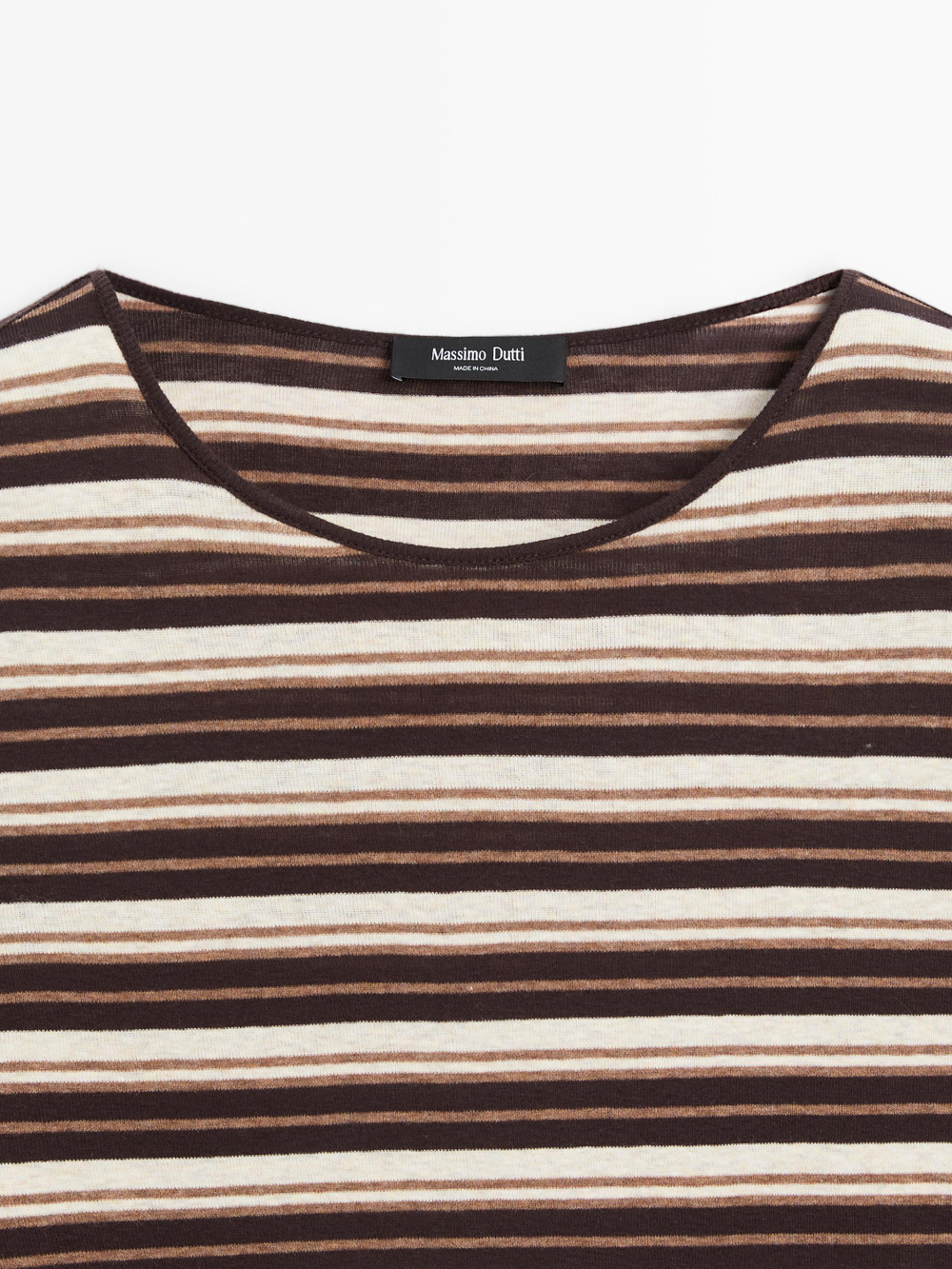 Massimo Dutti Футболка из смесового хлопка в полоску с длинными рукавами, коричневый