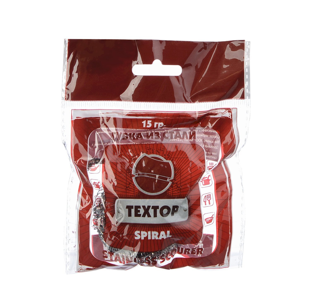 Губка для посуды спиральная Textop, нержавеющая сталь, 15 г
