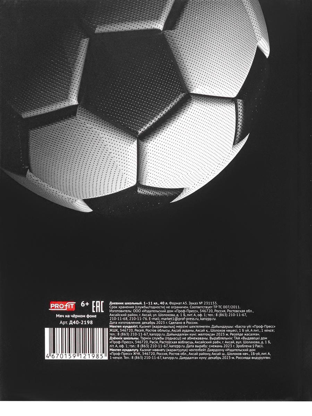 Дневник школьный 40л. "Мяч на чёрном фоне" (Проф-Пресс)