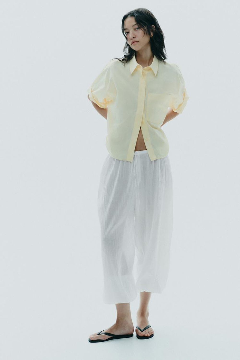 ZARA РУБАШКА ИЗ ПОПЛИНА С КАРМАНОМ, ЖЕЛТЫЙ