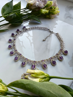 Колье "Черепица" ручной работы из бисера и камня Аметист