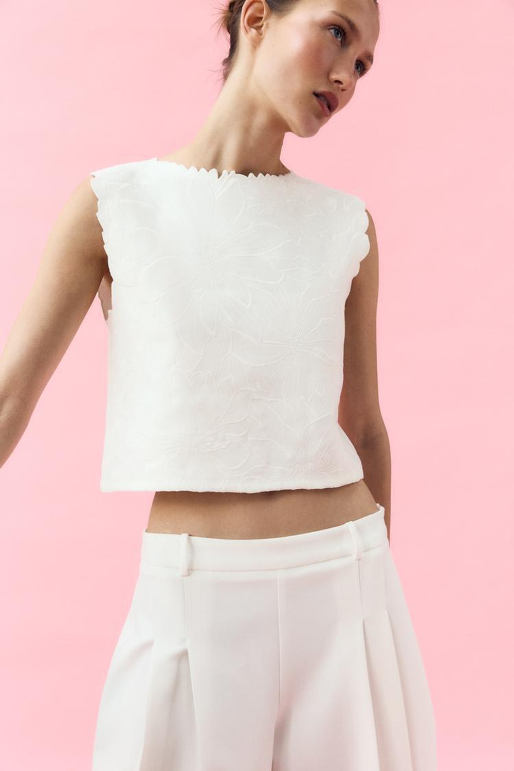 ZARA ТОП ИЗ ИНТЕРЛОКА С ВЫШИВКОЙ, БЕЛЫЙ