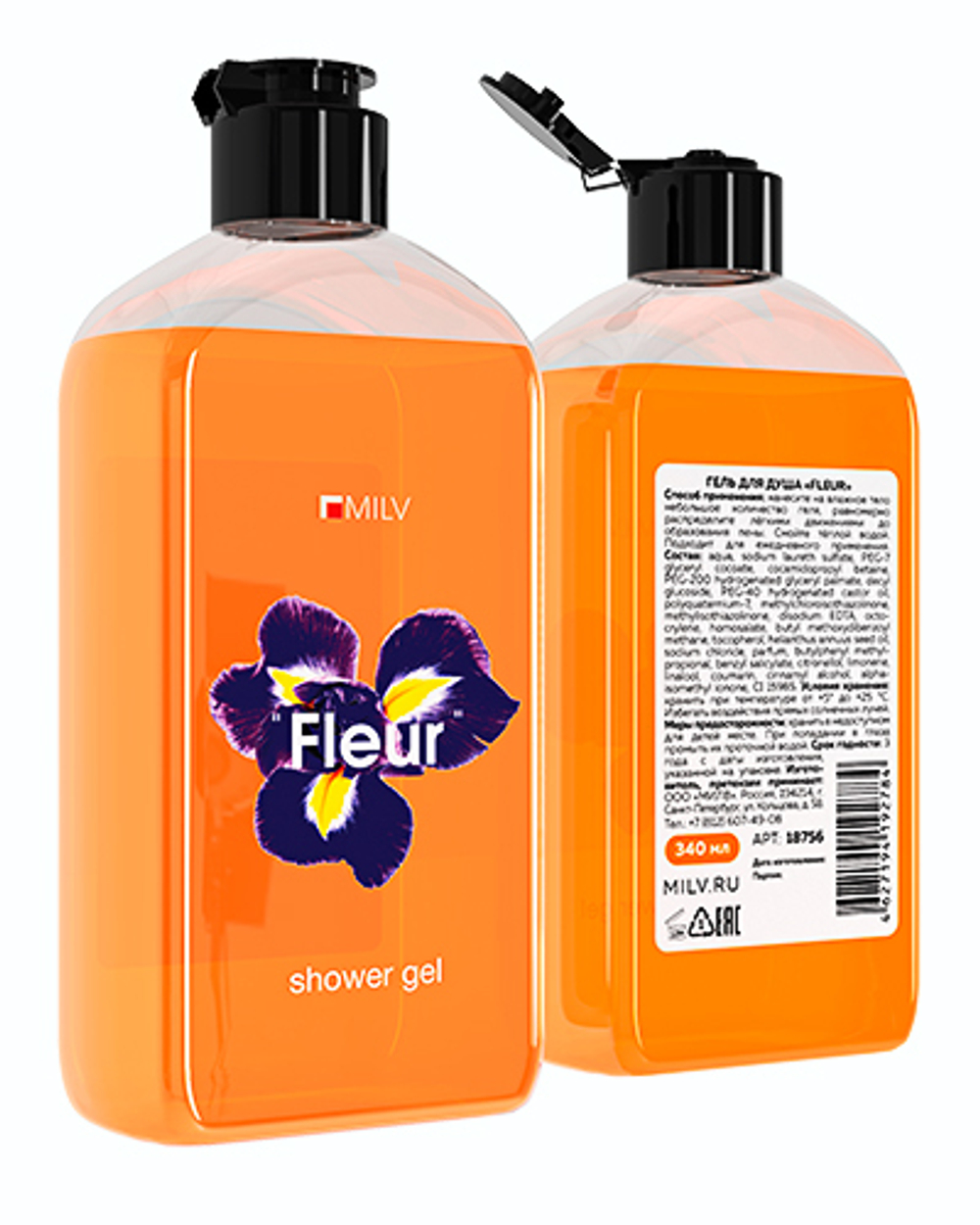 Гель для душа "FLEUR". 340 мл Milv