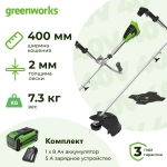 Аккумуляторный триммер Greenworks GD40BCB 40В (1 x 8 Ач, ЗУ) захват 400 мм, 7.3 кг, 2105707UH