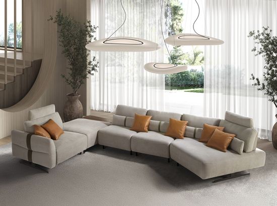 Диван модульный 5-ти местный 6274-7B-LIQ с левым шезлонгом из ткани песочного цвета