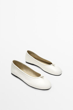 Massimo Dutti Балетки с кожаным узлом, белый