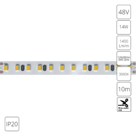 Светодиодная лента 48V 14,4W/m 3000К 10м IP20 Arte Lamp TAPE