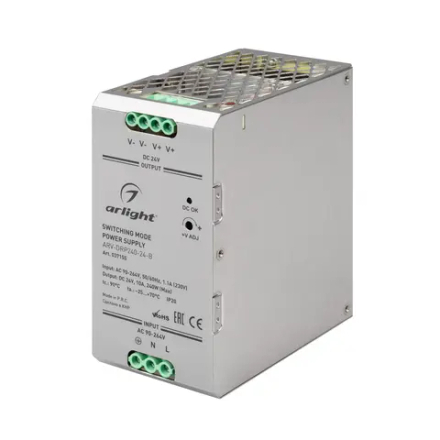 Блок питания ARV-DRP240-24-B (24V, 10A, 240W, PFC) (Arlight, IP20 Металл, 5 лет) 037155