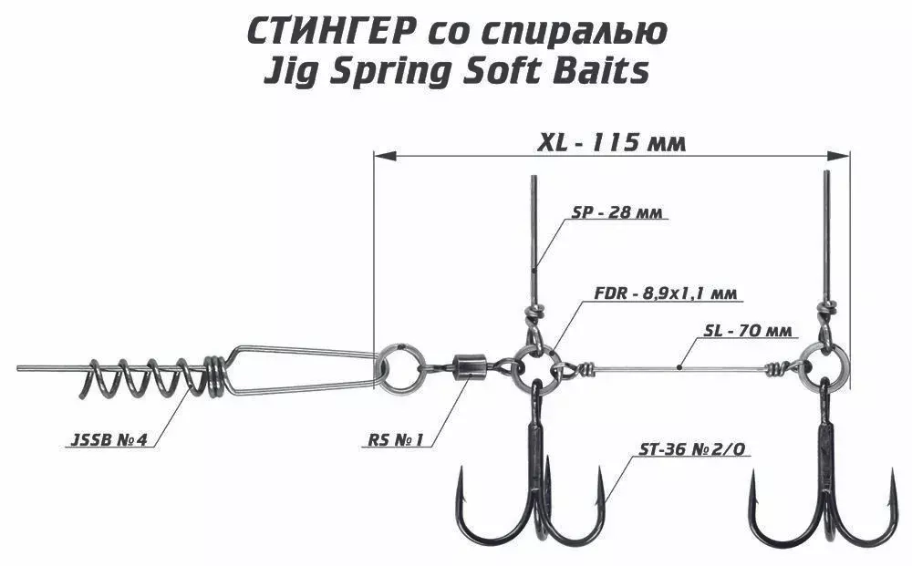 Оснастка стингер со спиралью Vido Craft Jig Spring Soft Baits