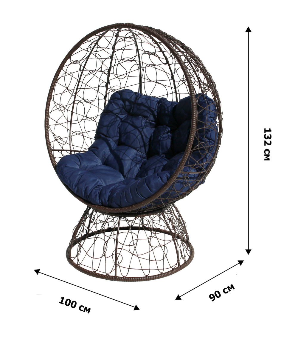 Кресло на подставке Garden story Николетта 1 уп (корзина коричневая, подставка коричневая, подушка синяя Т21) (M)