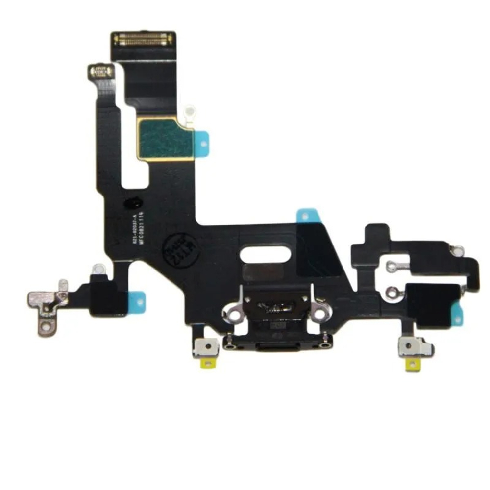 Шлейф для Apple iPhone 11 на системный разъем/микрофон Черный - Премиум