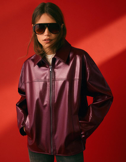 BERSHKA Куртка из искусственной кожи, красный