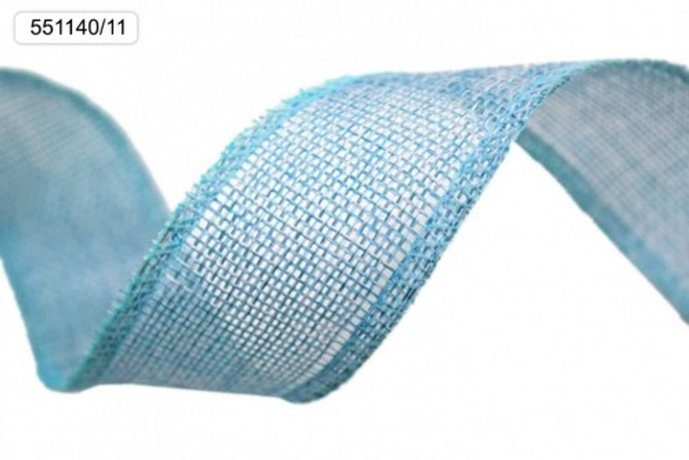 Лента Льняная 4см х 28м с проволокой (Голубой)