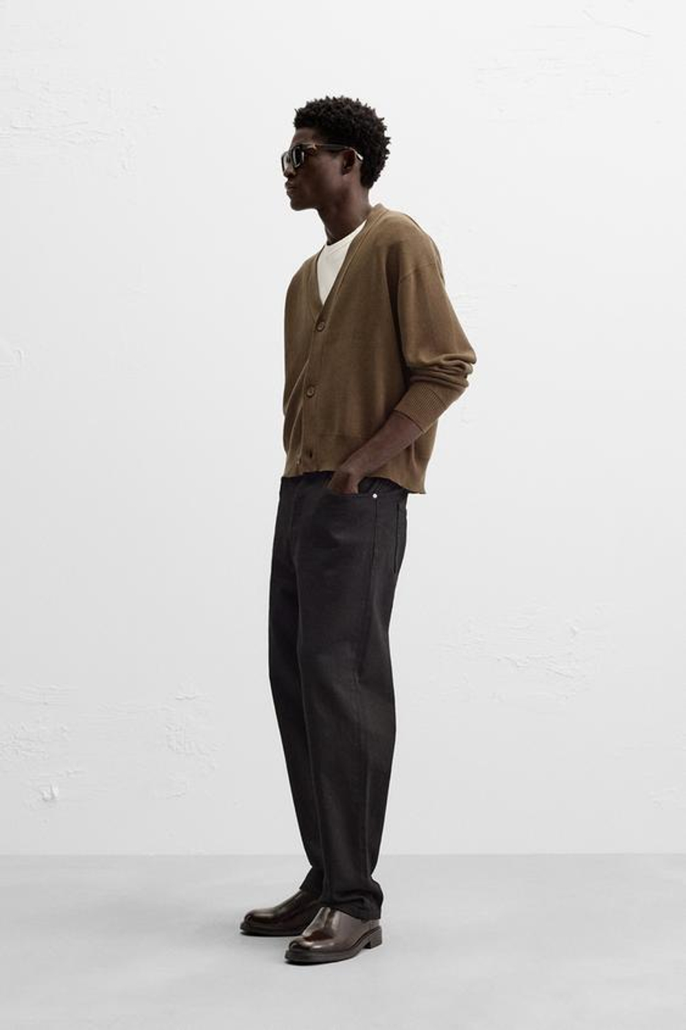 ZARA КАРДИГАН ИЗ РЕЛЬЕФНОГО ХЛОПКА, КОРИЧНЕВЫЙ