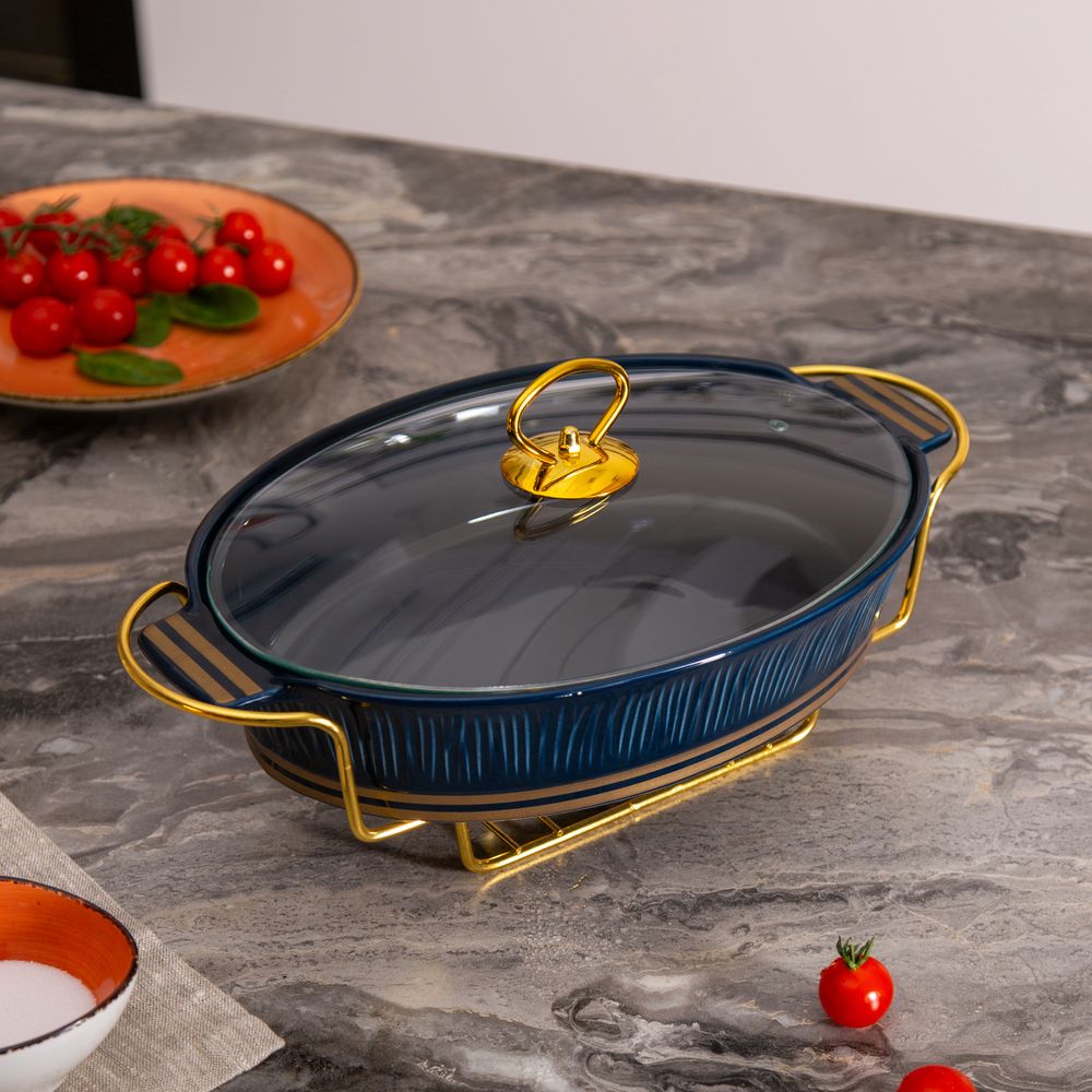 МАРМИТ LEFARD "HERBAL" СО СТЕКЛЯННОЙ КРЫШКОЙ 33 СМ 1600 МЛ НА МЕТАЛЛ. ПОДСТАВКЕ СИНИЙ (КОР=4ШТ.)