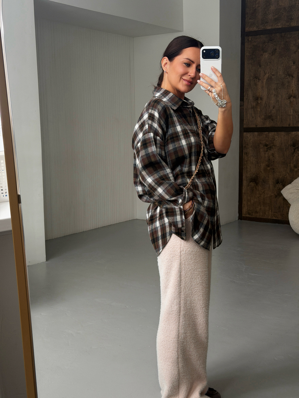 Рубашка в клетку коричневая