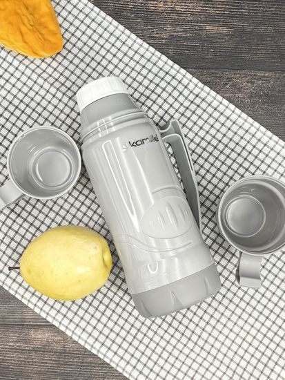 Термос 600 мл. со стеклянной колбой Kamille KM 2030 пластиковый, 2 чашки