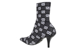 GUCCI Gg 75mm Knit Ankle Boots Black White Fabric Women"s