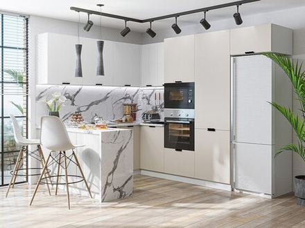 Угловая модульная кухня Евро Лайн-03 Агат/Белый - Белый 2140*2150/2800*600