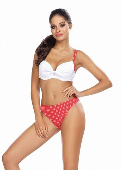 Раздельный купальник с элементами в горошек (Размер: 80B/40) (Цвет: красный с белым)