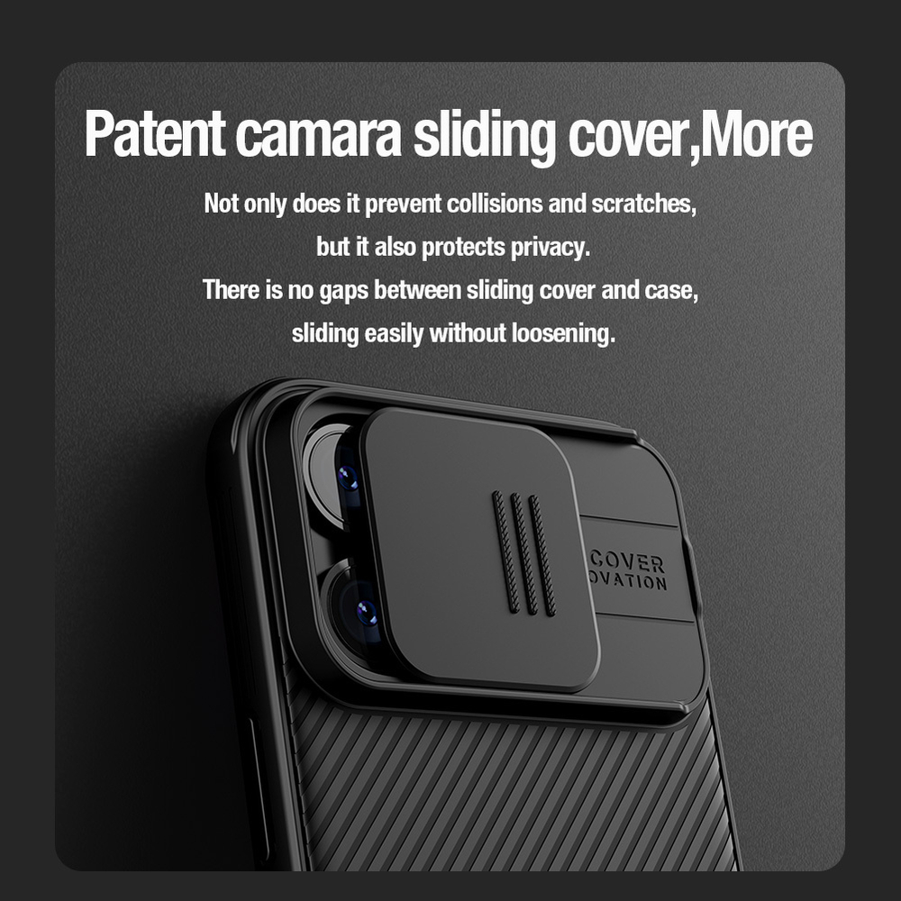 Противоударный чехол от Nillkin c поддержкой магнитной зарядки MagSafe для смартфона iPhone 15 Pro Max, с защитной шторкой камеры, серия CamShield Pro Magnetic