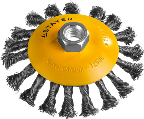 STAYER ″PROFESSIONAL″. Щетка коническая для УШМ, жгутированная стальная проволока 0,5мм, 115ммхМ14