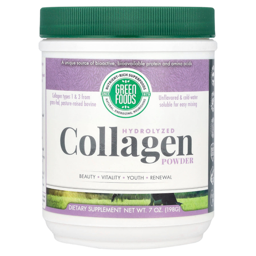 Green Foods, Гидролизованный коллаген в порошке, без добавок, 198 г (7 унций)