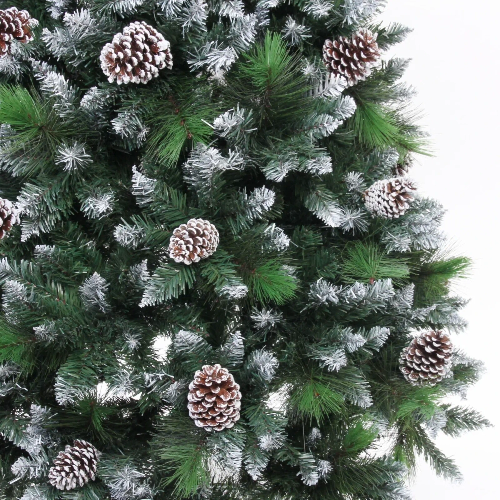 Ёлка «Сказочный лес» 180 см,ПВХ+леска, с белым напылением+шишки (935 веток) (SZ2000-180)