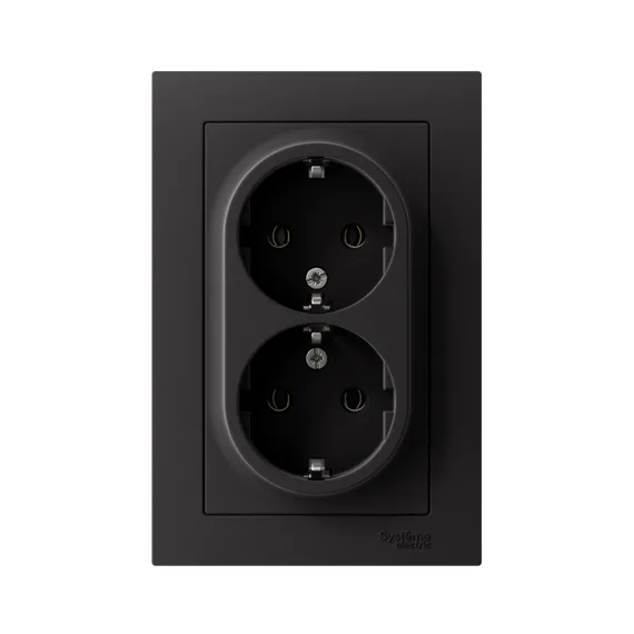 Розетка 2-м СП AtlasDesign 16А IP20 с заземл. в сборе карбон SE ATN001024