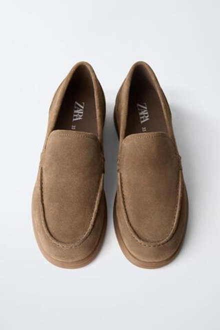 ZARA КОЖАНЫЕ ТОПСАЙДЕРЫ, КОРИЧНЕВЫЙ