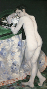 Пьер Огюст Ренуар. 1868-1869. Мальчик с белым котом (Young Boy with a Cat). 123.5 х 66. Холст, масло. Париж, музей д'Орсэ.