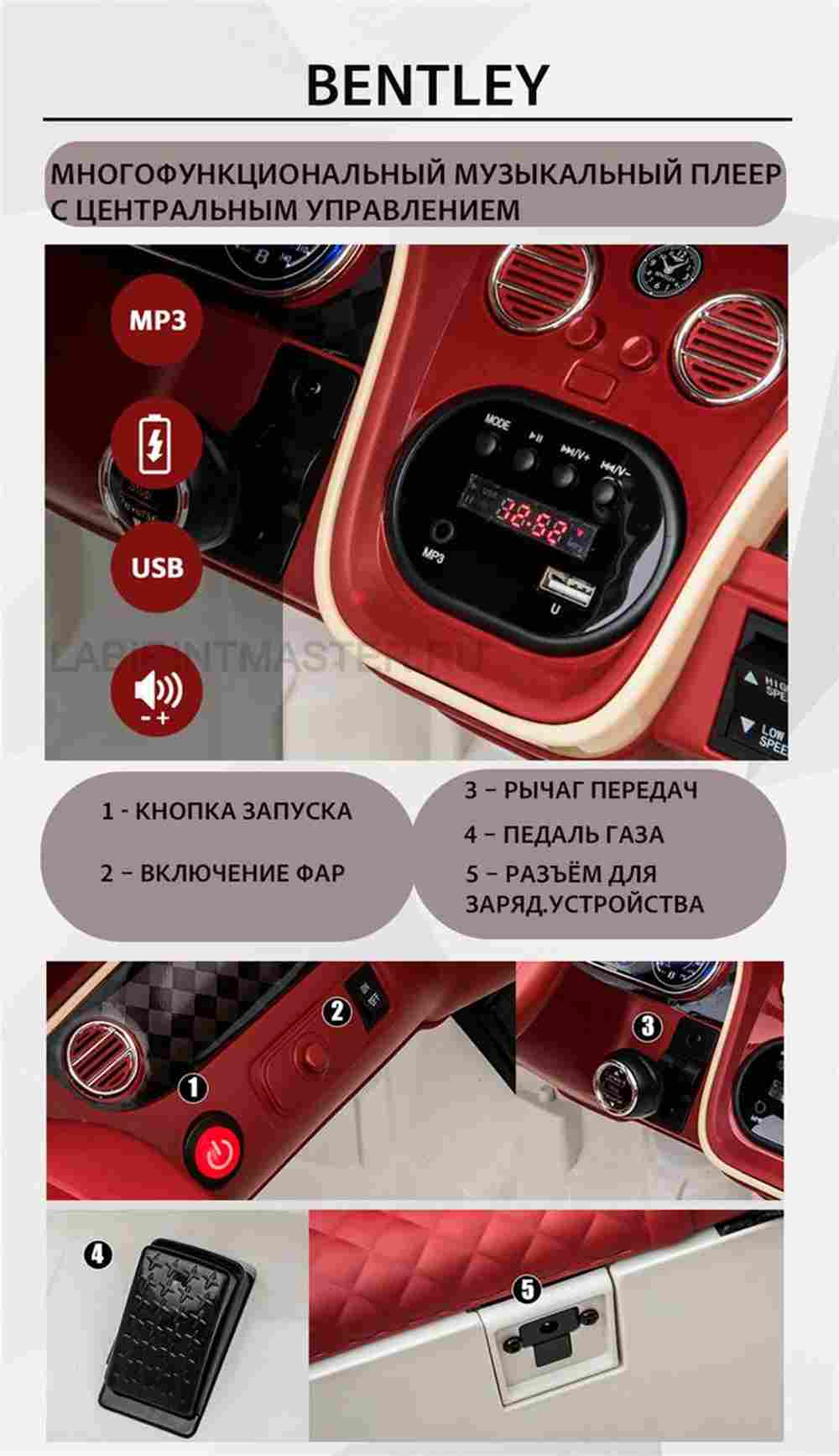 Детский электромобиль "Bentley" 12V,красный