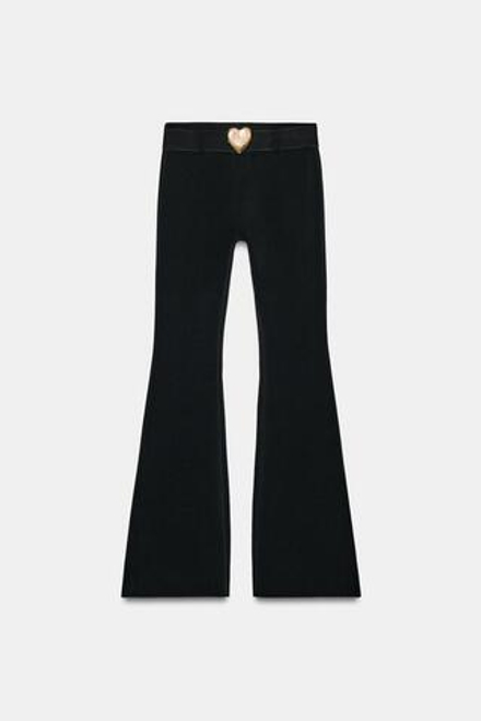 ZARA ЭЛАСТИЧНЫЕ БРЮКИ С ПОЯСОМ В ВИДЕ СЕРДЦА, ЧЕРНЫЙ