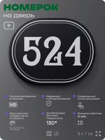 Номерок на дверь квартиры 524, для кабинета, офиса, шильдик 9 х 7 см, черный, Айдентика Технолоджи