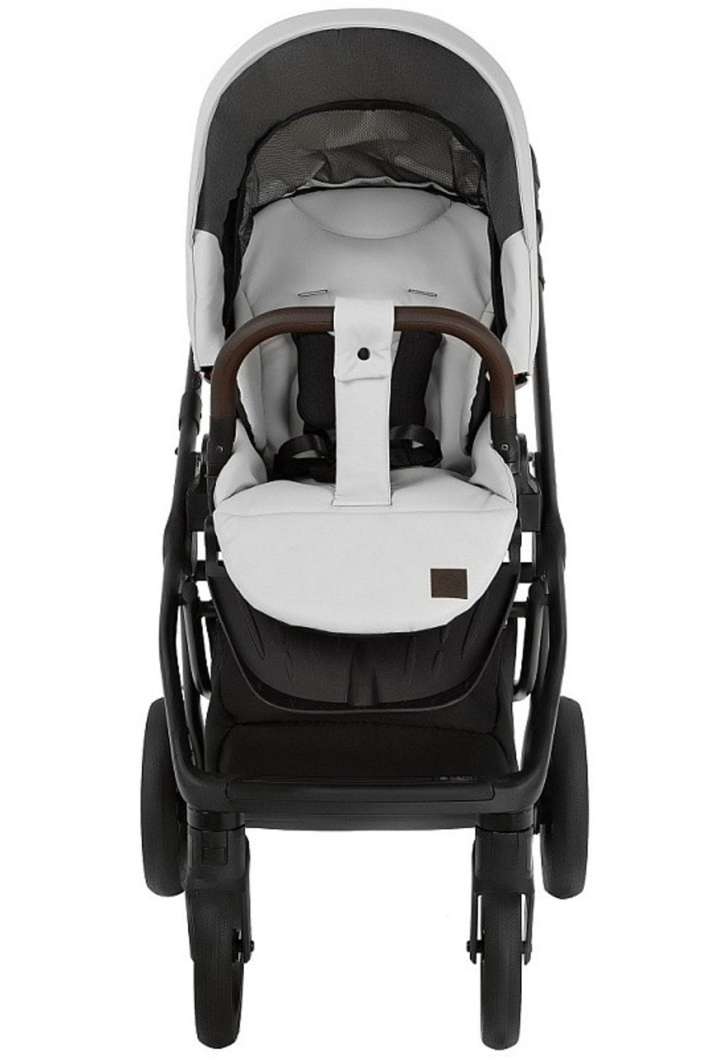 Детская коляска Roan Esso Кожа 3 в 1 с автокреслом Tutis Elo Lux EduSky Black ESSK/215/1 White/Black/руч.Тем.коричневый