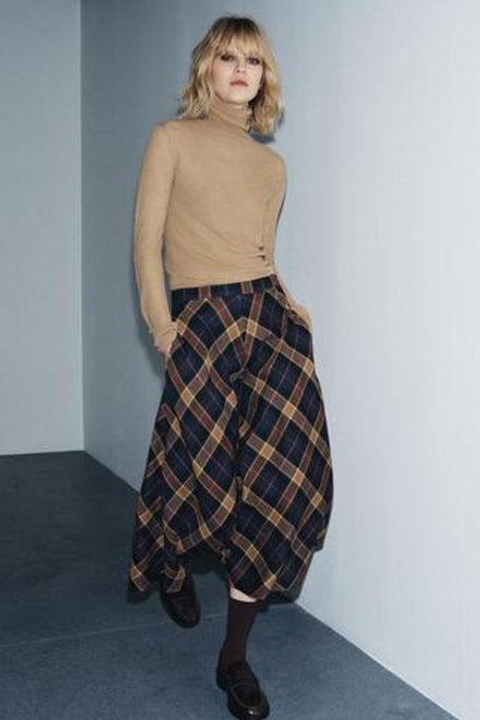 ZARA ШИРОКАЯ ЮБКА В КЛЕТКУ — ZW COLLECTION LIMITED EDITION, СИНИЙ