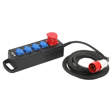 Удлинитель силовой ЭРА IND380-U-5e-5x2,5-10m-IP44 380В на каучуковой колодке 5 розеток 1xCEE 5P/4xSCHUKO 10м КГ 5x2,5