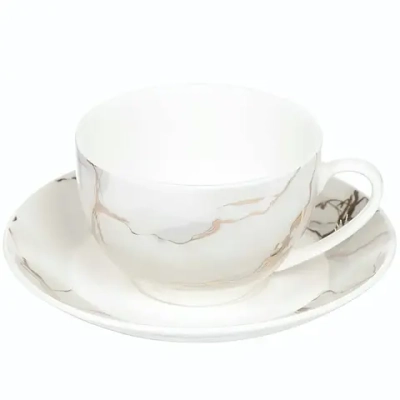 Чайная пара «Daniks» (кружка 250мл+блюдце) белый мрамор