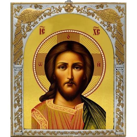 Спас Вседержитель. Икона Иисуса Христа в серебряном окладе.