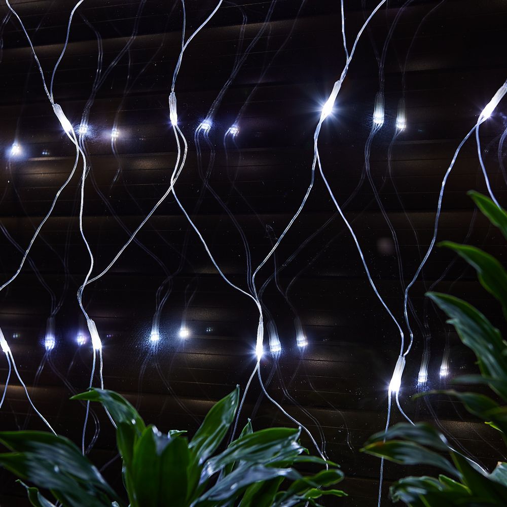 ULD-N1515-96-TTK WHITE IP44 Сетка светодиодная с эффектом мерцания. 1.5х1.5м. Соединяемая. 96 светодиодов. Белый свет. Провод прозрачный. TM Uniel