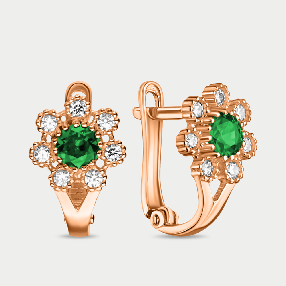 Серьги детские с фианитами из розового золота 585 пробы (арт. 73263)