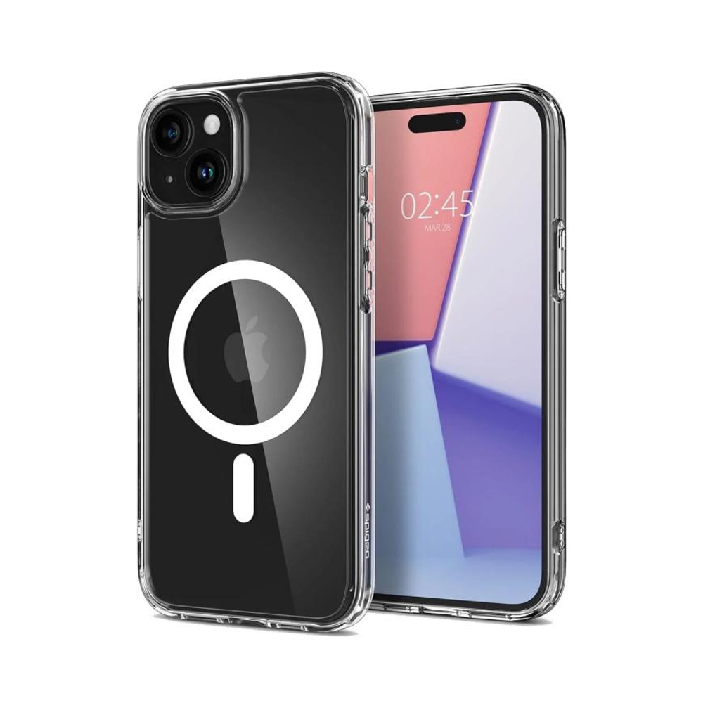Прозрачный чехол с поддержкой MagSafe Spigen Ultra Hybrid (Mag Fit) для iPhone 15 Тонкий гибридный поликарбонатный чехол с повышенным уровнем защиты при падении