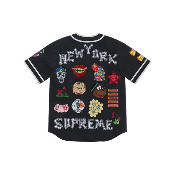 Supreme Week 10 Patches Denim Baseball Jersey V