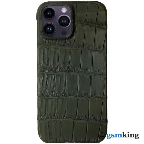 Leather Case for iPhone 14 Pro Max Croco Green (Зелёный крокодил)
